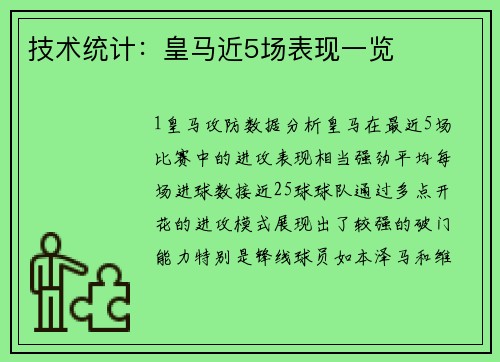 技术统计：皇马近5场表现一览